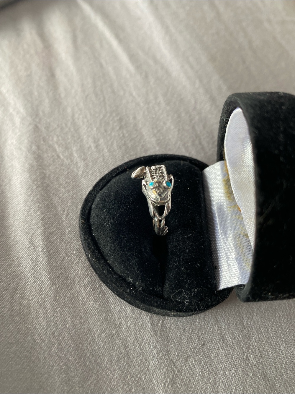 Vintage 925 Sterling Silver Frog Ring with Turquoise Eyes